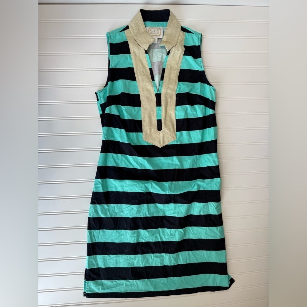 SAIL TO SABLE STS Navy Blue Stripe Sleeveless Tunic Dress XS. 1218